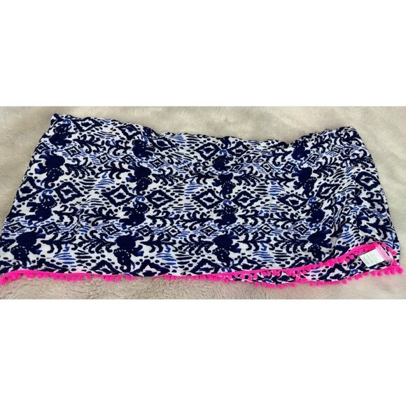 LILLY PULITZER Women’s Blue White Pink RILEY Infinity Scarf Tons Of Fun Pom Poms - Picture 3 of 4